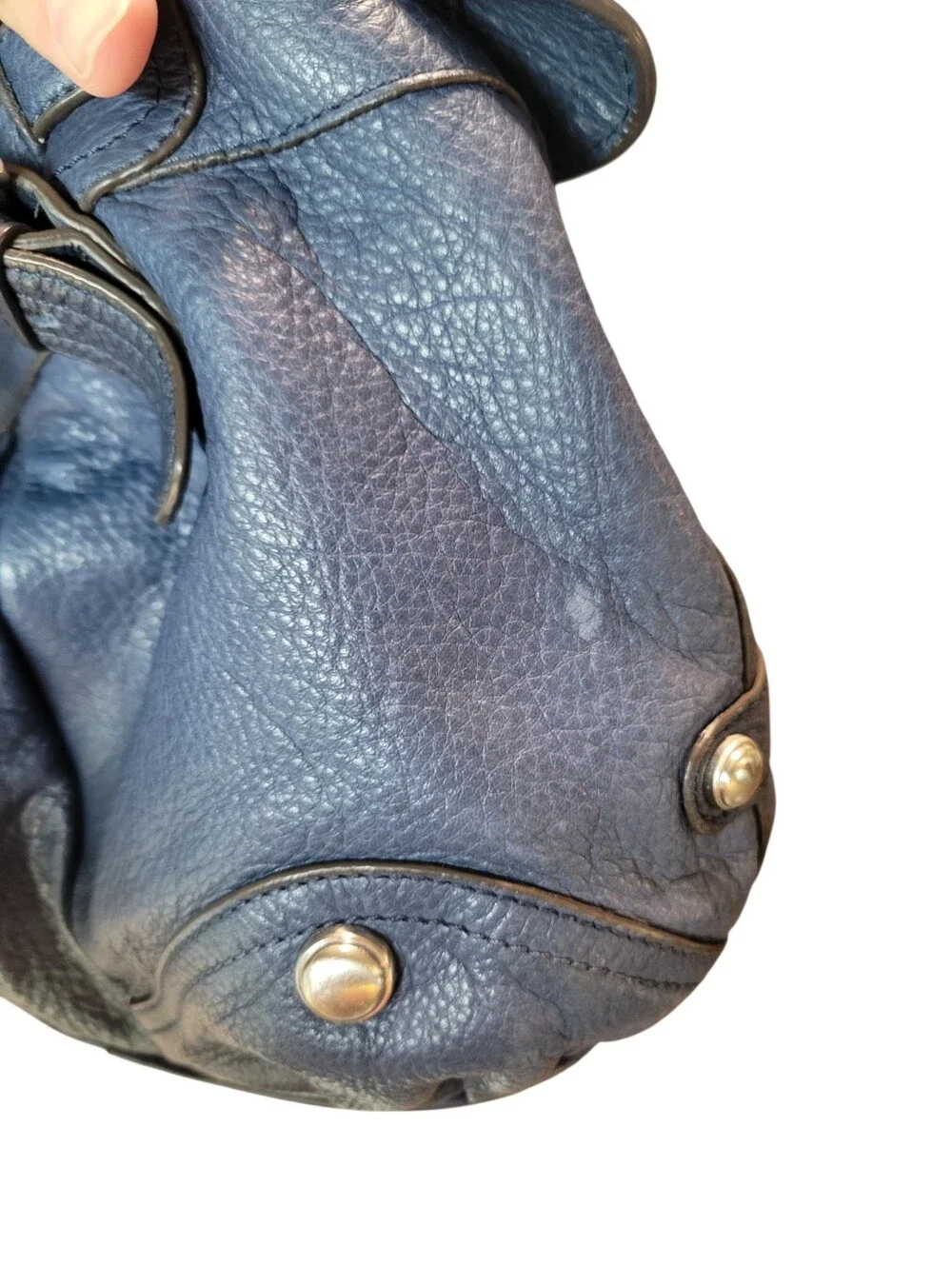 B. Makowsky Blue Genuine Leather Slouchy Hobo Satchel Shoulder Bag